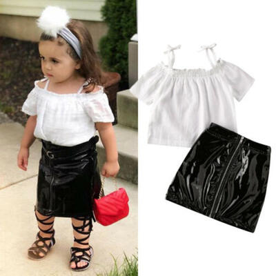 

2PCS Toddler Kids Baby Girl Summer Clothes T-shirt TopsMini Skirt Outfits Set