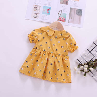 

Summer Casual Baby Girls Cute Dress Sleeve Floral Print Pattern Dress Kids Toddler Princess Sundress