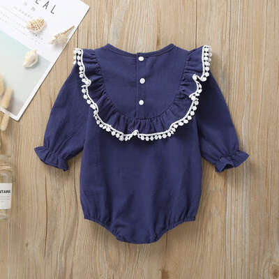

Long Sleeve Infant Baby Ruffle Design Clothes Newborn Solid Print Rompers Kids Girls Bodysuit Jumpsuit Clothing 3-24M
