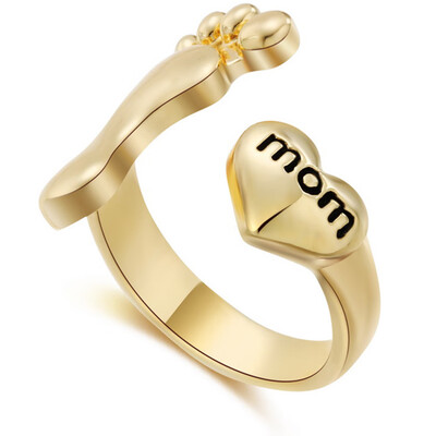 

1 Pcs Fashion Love Mum Silver Ring Rose Gold Foot MOM Character Jewelry Family Birthday Best Gift for Mother Opening Rings
