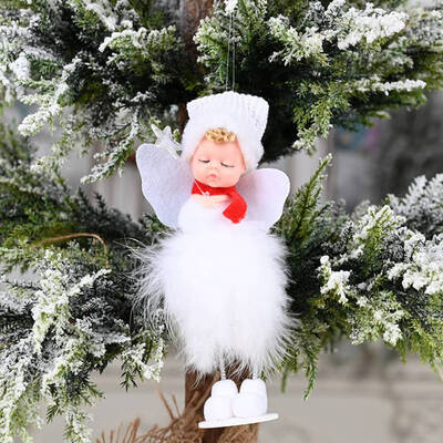 

Christmas Angel Feather Pendant Toy Plush Wings Sitting Pendant Xmas Tree Decor