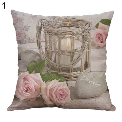 

Linen Rose Peony Tulip Flower Pillow Case Cushion Cover Sofa Bed Car Cafe Decor