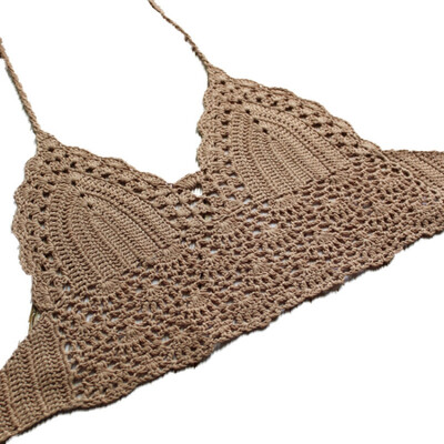 

2018 New Summer Unlined Hand-knit Halter strap Bra For beach Swimwear Lace Style Sexy Halter Full cup Bra for women