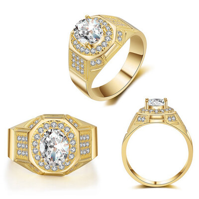 

Luxury AAA Cubic Zirconia Stones Wedding Gold Rings For Men Crystal Vintage Ring Mens Signet Ring With Stone
