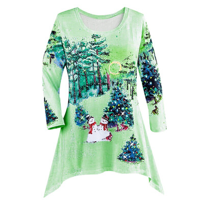 

Tailored Womens Winter Festivel Christmas Long Sleeve Irregular Hem Blouse Top