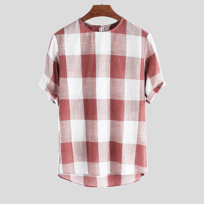 

Toponeto Mens Summer New Style Fashion Lattice Cotton Hemp Short Sleeve Comfortable Top