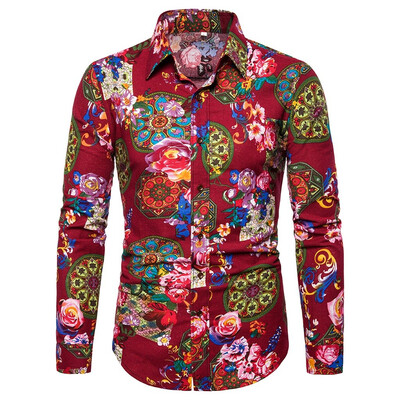 

Tailored Mens Summer Fashion Business Leisure Printing Long-sleeved Shirt Top Blouse