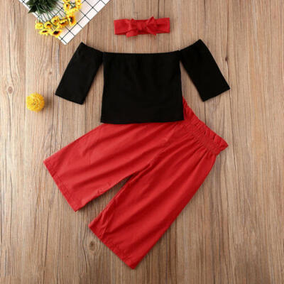 

US Fashion Toddler Baby Girl Kids Off Shoulder Tops Pants Autumn Clothes Outfits