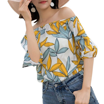 

Sexy off Shoulder Flower Print Blouse Women Cropped Shirt Casual Summer Tee Top
