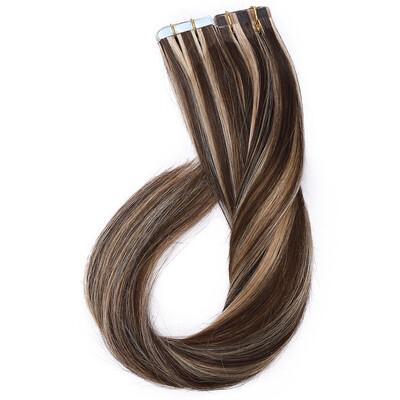 

Tape in Human Hair Extensions Highlight Balayage Long Straight Skin Weft Glue in Hairpieces Invisible Double Sided Tape