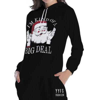 

2019 Autumn Women Fashion Santa Claus Printing Hooded Drawstring Long sleeve Loose Plus velvet Casual Sweatshirt