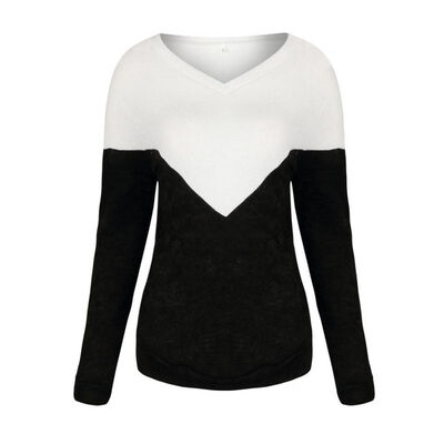 

Women Autumn Knit Sweater Sexy V-Collar Slim Plus Size Color Matching Long-Sleeved Casual Wild Tops