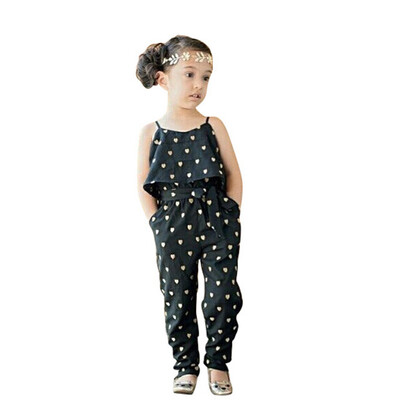 

Summer Kids Girls Jumpsuit Heart Pattern Romper Trousers With Belt Outfits