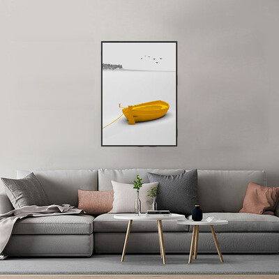 

Gobestart Seaside Yellow Boat Art Canvas Poster Nordic Style Frameless Painting Core