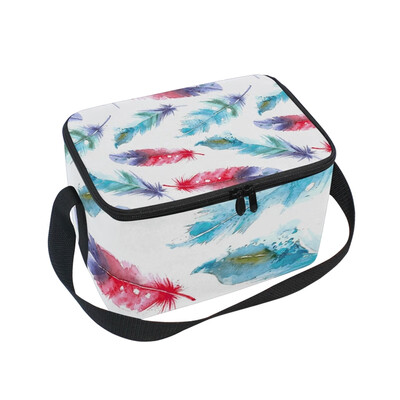 

ALAZA Insulated Lunch Box Watercolor Peacock Feathers Lunch Bag for Men Women Portable Tote Bag Cooler Bag