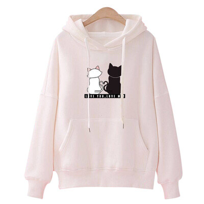 

New design hooded jacket women cat print autumn long-sleeved pullover womens fashion coat