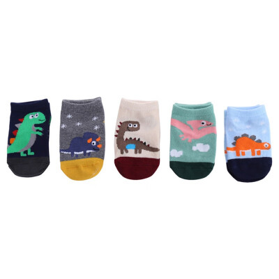 

New Socks Set Short Tube Baby Non-Slip Floor Sock Cute Cartoon Dinosaur Breathable Sweat Different Colors 5 Pairs One Pack