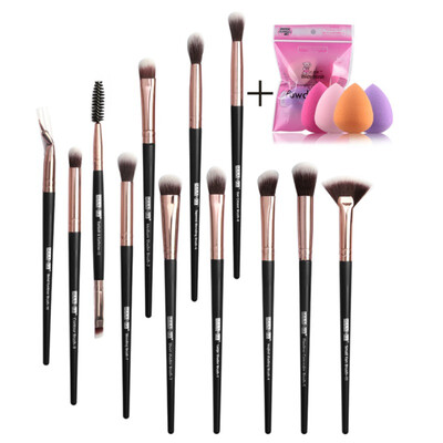 

12pcs Eye Cosmetic Brush With 4pcs Drop-shaped Powder Puff Soft Makeup Brush Set