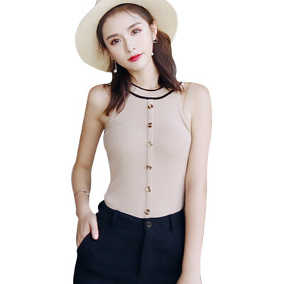 

Basic Solid T shirts Women Slim Halter Neck Off-shoulder Bodycon Knitted Camisole Tops Tees Summer Female Tanks Top Sleeveless