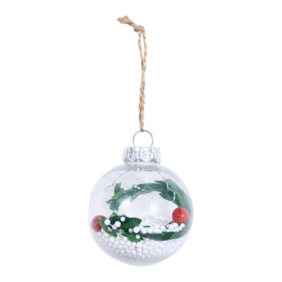 

Shatterproof Round Clear Plastic Christmas Ball Ornaments With Artificial Snow And Berries Christmas Decor Ozdoby Swiateczne