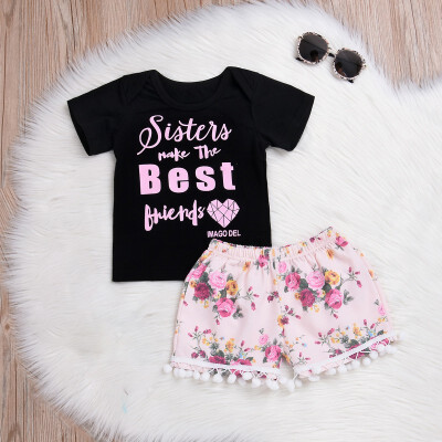 

Toddler Girl Kids Clothes Letter Short Sleeve TopFloral Short Pant 2 Piece Set Children Baby Girl Cloths Outfit