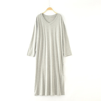 

Women Long-sleeved V-neck Dress Loose Modal Nightdress Large Size Long Night Dress New Arrived