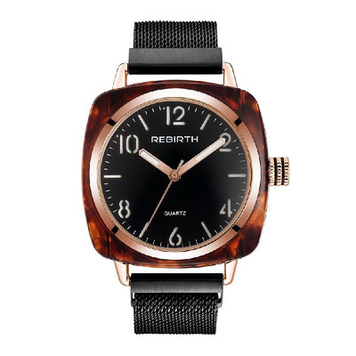 

REBIRTH Fine Quality Movement Square Watch For Women Quartz Watches Golden Watch Band