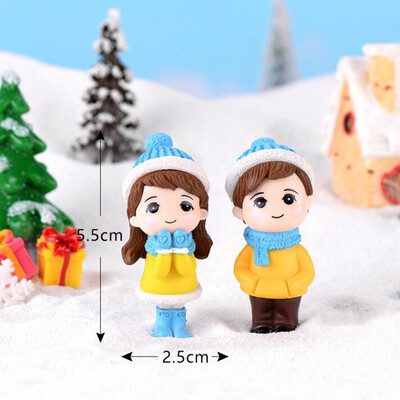 

Gobestart Mini Couple snowman Statue Resin Craftwork Garden Miniature Micro Landscape Deco