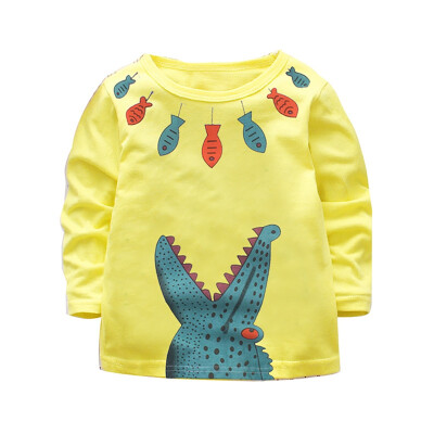 

Autumn Baby Boys Long Sleeve T-Shirts Kids Girls Cartoon Crocodile Printed Tops Tees Casual Blouse T-Shirts