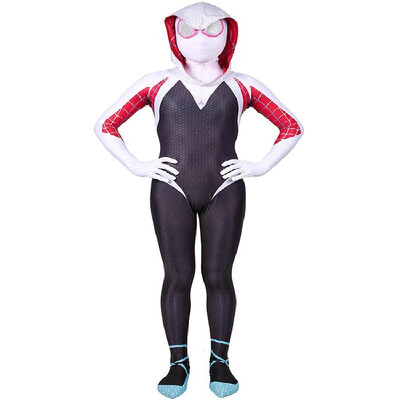 

Women Halloweens Long Sleeves Hooded Jumpsuit Helmet Set Spider Gwen Turtleneck Full Coverage Bodysuit Cosplay Costumes Rompers Bl