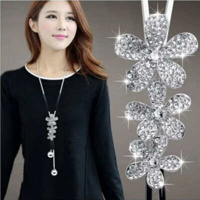

Long Sweater Chains Versatile Simple Korean Sweet Women Clothes Accessories Five-leaf Flower Necklace