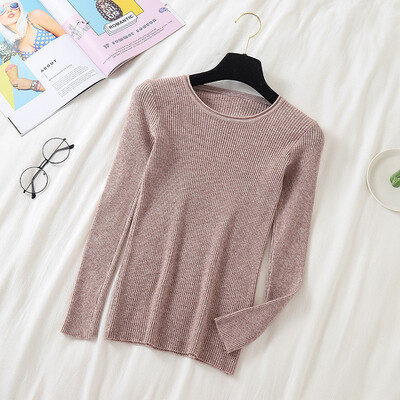 

Women Korean Solid Color Sweater Female Knitted Long Sleeves Pullovers Basic O Neck Jumpers Autumn Pull Femme