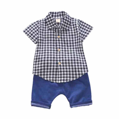 

Summer Baby Boys Short Sleeve Plaid Print Tops Blouse ShirtShorts Children Casual Outfits Sets