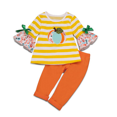 

Two-piece Outfit Baby Girl Striped Printing Long Sleeve Top And Trousers Kids Casual Set 1-5Y Spring Autumn