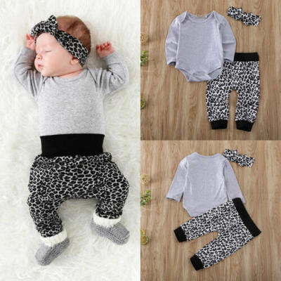 

UK STOCK Toddler Baby Girl Romper Jumpsuit Tops Trousers Cotton Clothes Set 3pcs