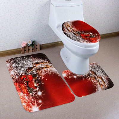 

Toponeto 3PCS Christmas Bathroom Non-Slip Pedestal Rug Lid Toilet Cover Bath Mat Set