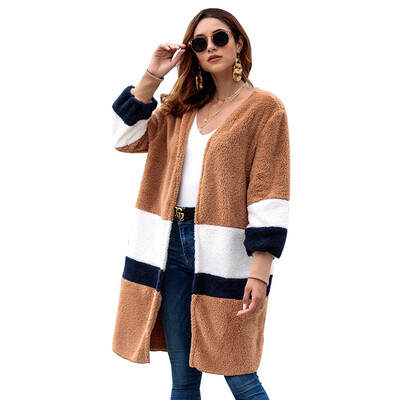 

New Fashion Autumn Winter Womens Loose Sweater Coat Warm Long Cardigan Stitching Coats