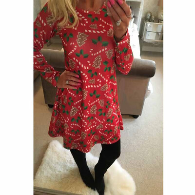 

New Womens Ladies Kids Santa Reindeer Wall Snowflake Christmas Xmas Swing Dress