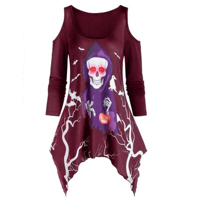 

Tailored Women Casual Off Shoulder Long Sleeve Skull Ghost Pumpkin Print Plus Size Tops