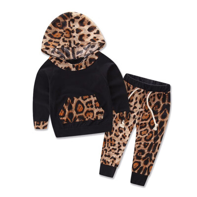 

Autumn Baby Boy Girl Cute Leopard Print Pattern Long Sleeve Hoodie Sweatshirts Trousers Outfits Set New