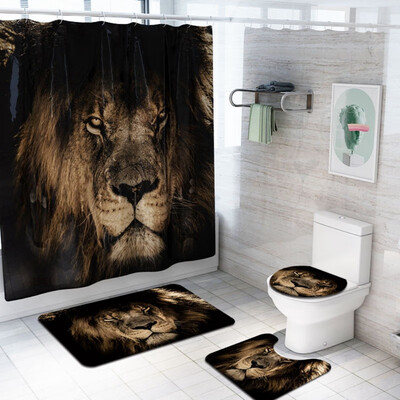 

Tiger Non Slip Bathroom Rugs Set Anti Skid Pads Bath Mat Sets 3 Pieces Contour Toilet Lid Cover