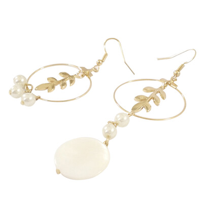 

Fashion Jewellery Simulated Pearl Asymmetric Vintage Dangle Earrings Leaf Long Earrings For Women Jewellery