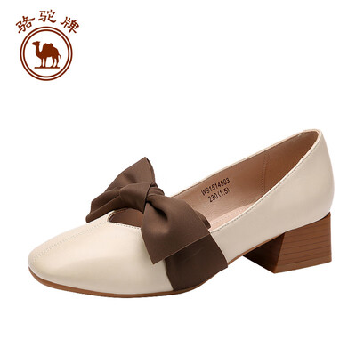 

Camel womens shoes Mary Jane fashion elegant bow thick with casual set foot W91514503 beige 37235 yards