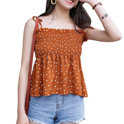 

Women Crop Top Camisole Fashion Polka Dot Print Tank Top Sexy Sleeveless Bow Strap Tops Female Off Shoulder Chiffon Tops Vest