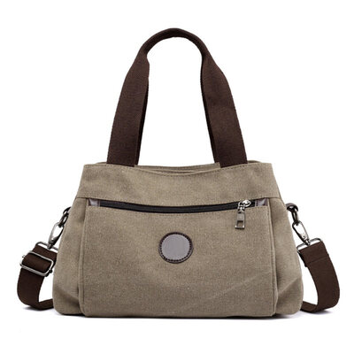 

Women Solid Color Multi Pockets Zipper Tote Hobo Canvas Crossbody Shoulder Bag