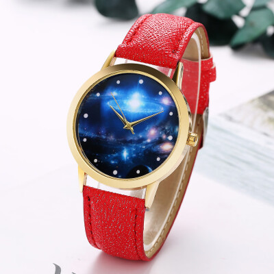 

〖Follure〗Women Fashion Starry Sky Leather Band Analog Quartz Round Wrist Watch Watches BK