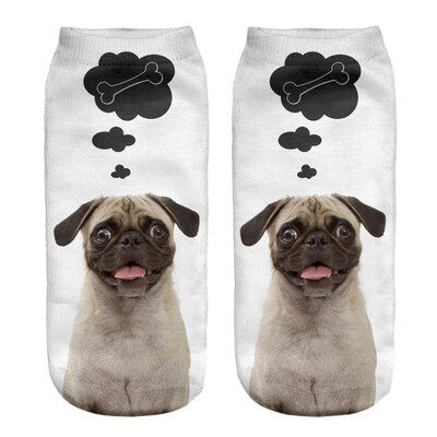 

1Pair Women Low Cut Ankle Socks Funny Dog 3D Printing Sock Cotton Hosiery Printed Socks