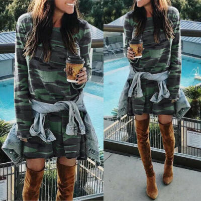 

Women Camo Camouflage Tops Shirt Ladies Long Sleeve Blouse Pullover Sweatshirt