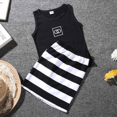 

Kids Children Hot Baby Girls Summer Sleeveless VestStriped Skirt 2pcs Sets High Quality Fashion Soft Cotton Clothing Sets
