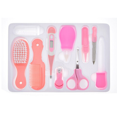 

Popular 10 Pcs Baby Kids Nail Hair Health Care Thermometer Grooming Brush Nasal Aspirator Feeder Tool Kit